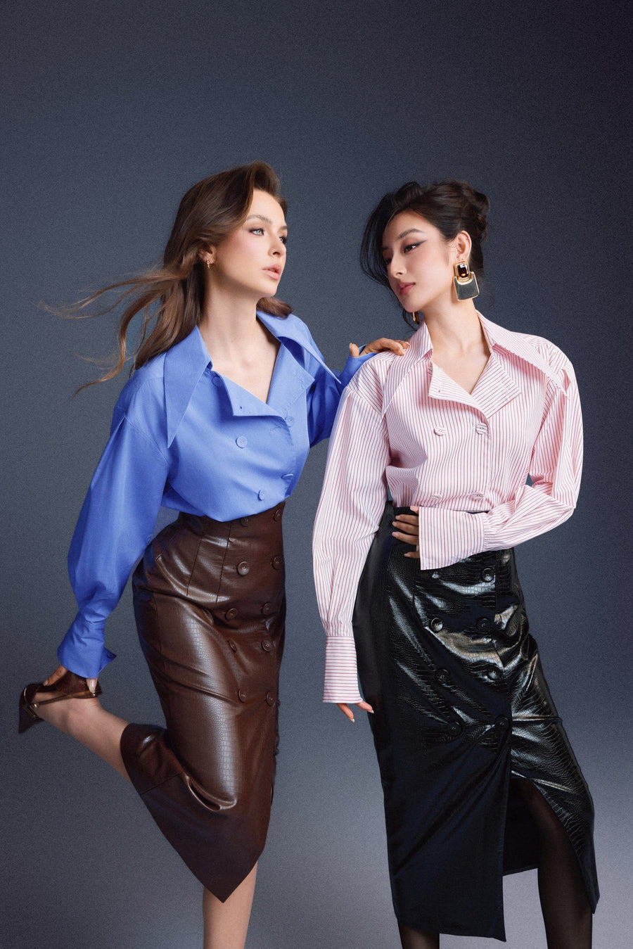 Brown Leather Sculpted Skirt