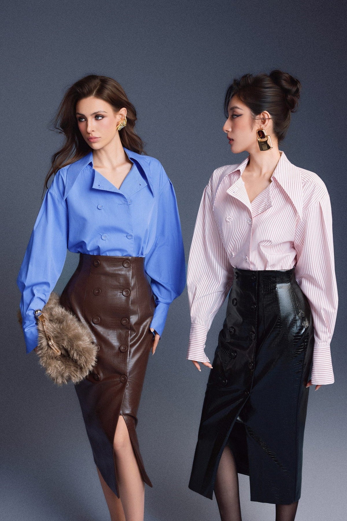 Brown Leather Sculpted Skirt by Keira Tong