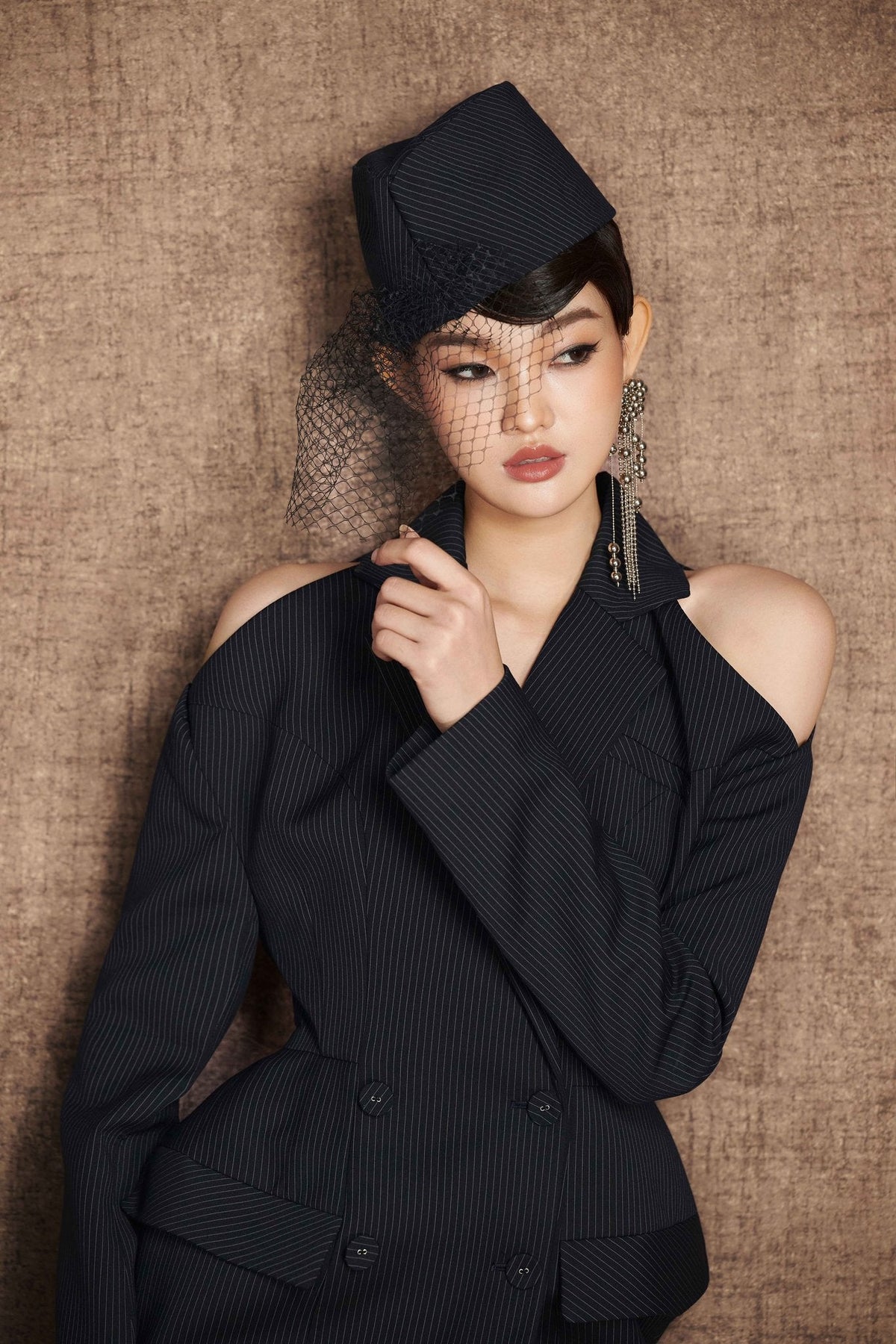 Stripe Drop-Shoulder Suit Dress by Keira Tong