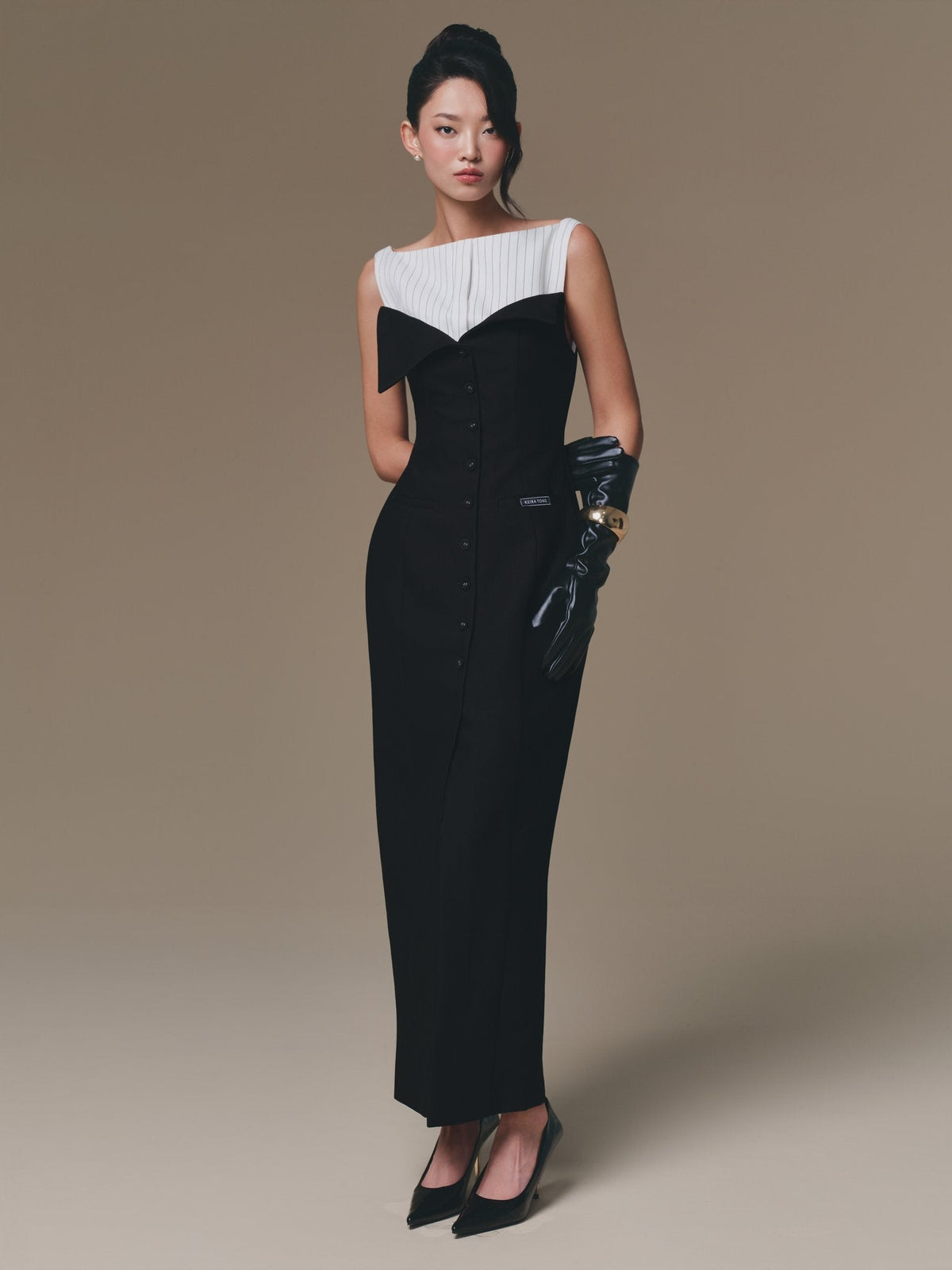 Black Flipped-Bust Panel Dress by Keira Tong