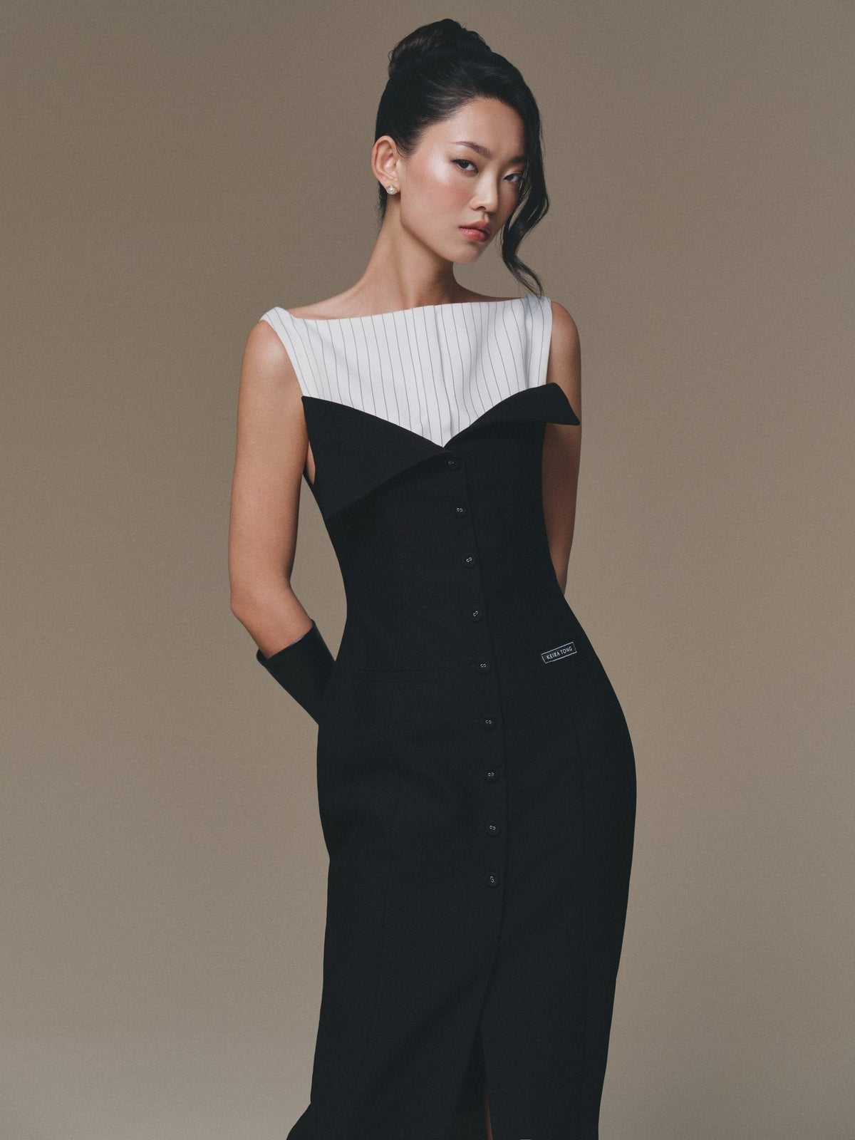 Black Flipped-Bust Panel Dress by Keira Tong