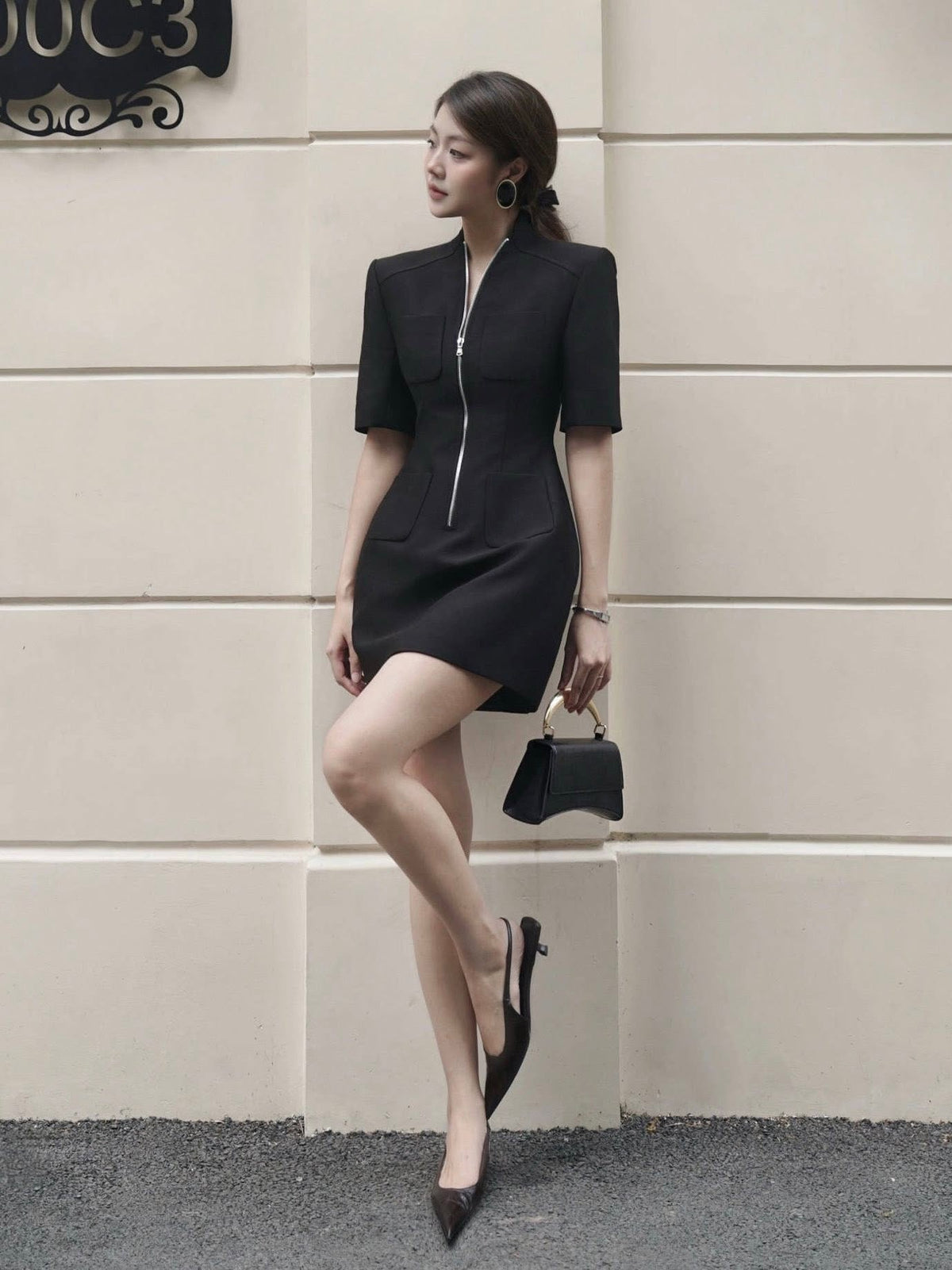 Black Zipped Mini Dress by Keira Tong