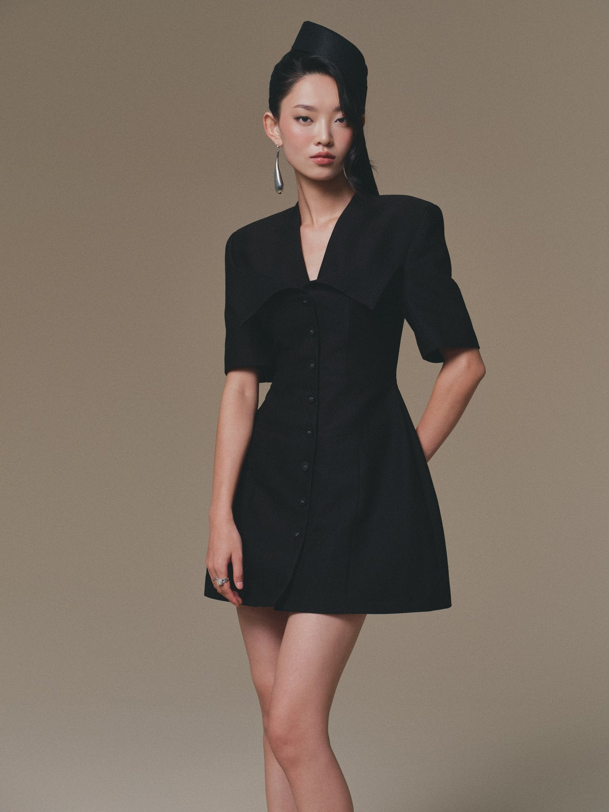Black Flipped-Bust Mini Dress by Keira Tong