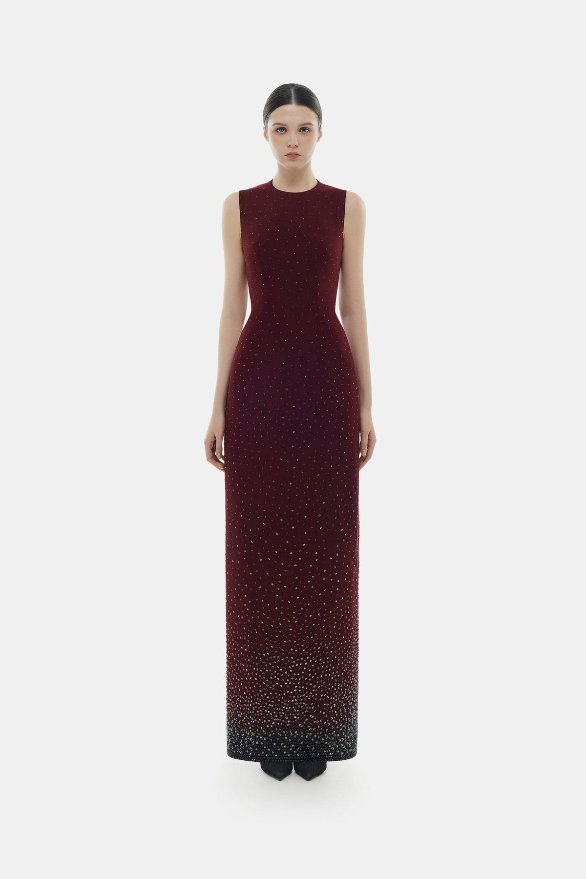 Burgundy Crystal Beaded Maxi Dress by Montsand