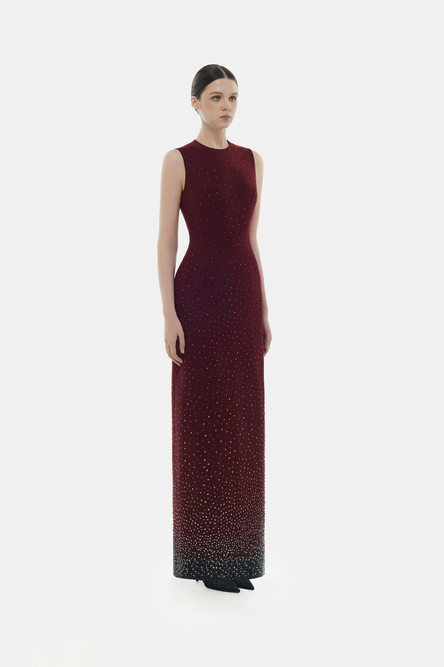 Burgundy Crystal Beaded Maxi Dress