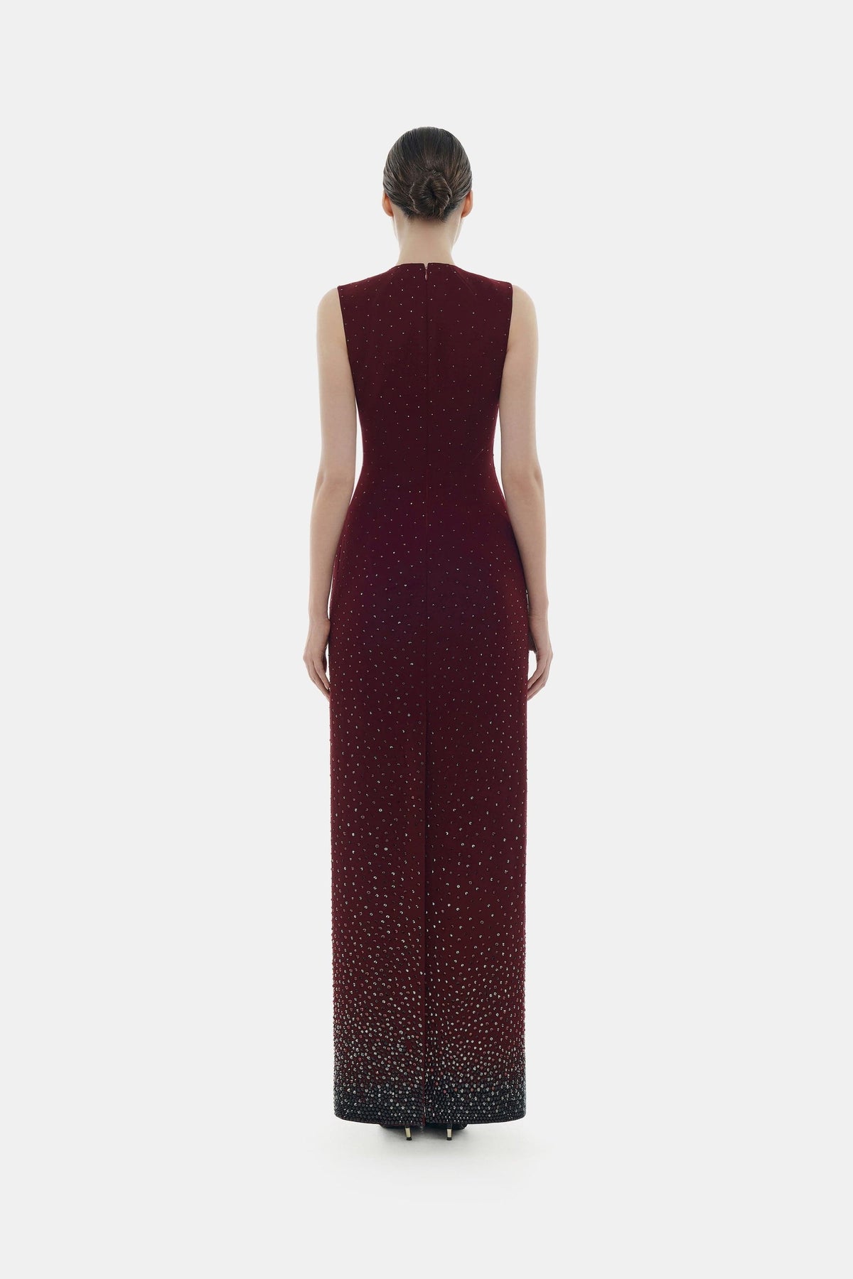 Burgundy Crystal Beaded Maxi Dress by Montsand