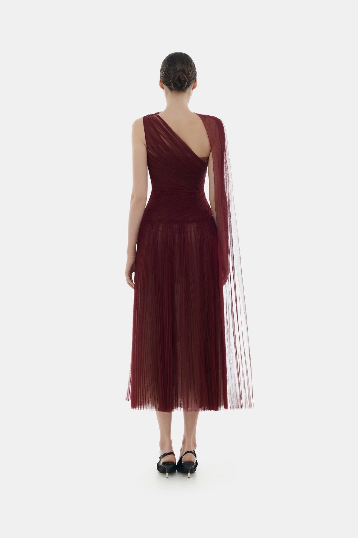 Bordeaux Draped Midi Dress by Montsand