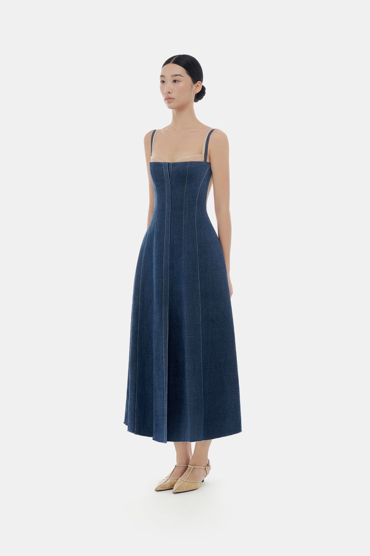 Denim Blue Corset Midi Dress by Montsand