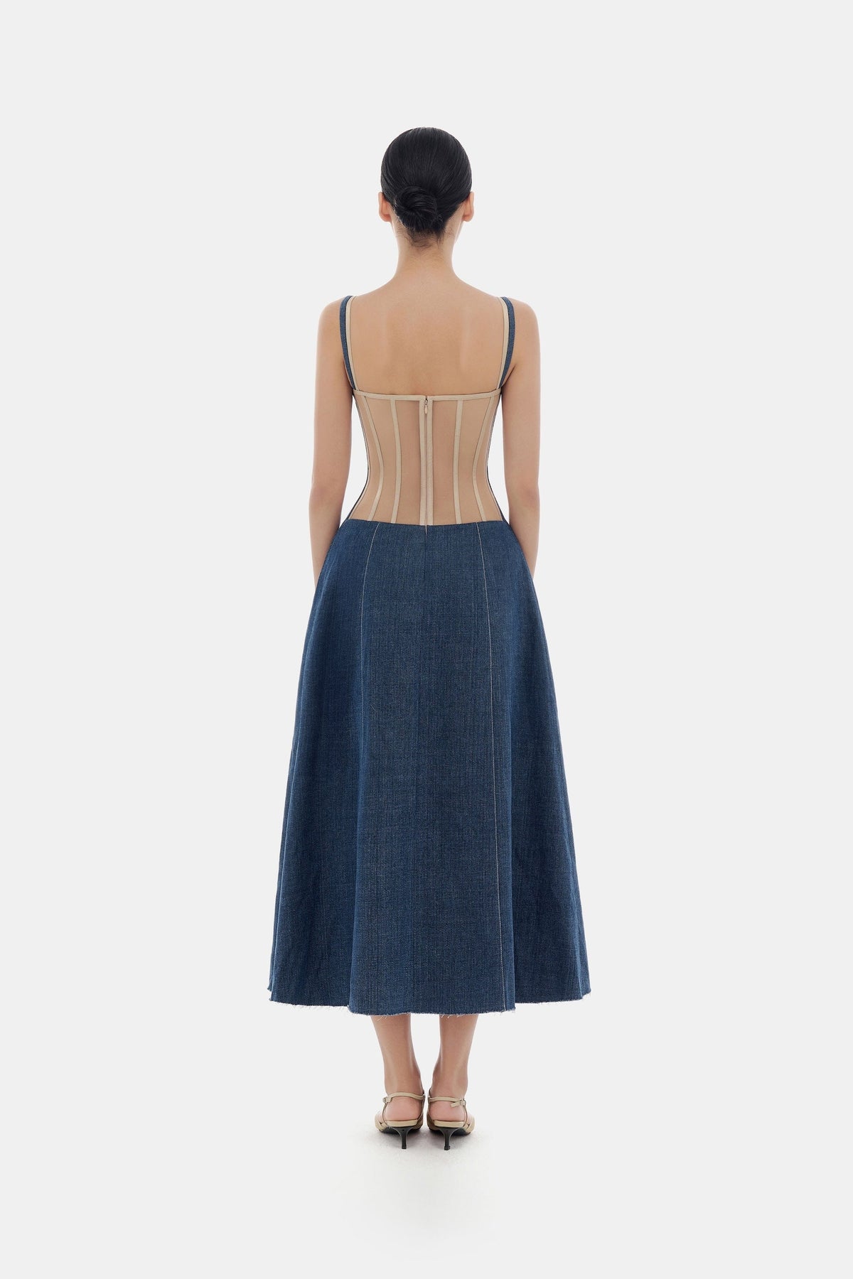 Denim Blue Corset Midi Dress by Montsand