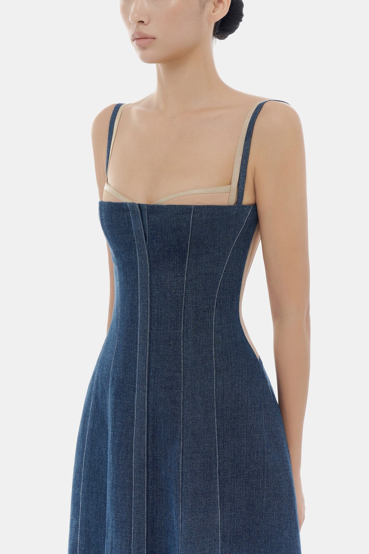 Denim Blue Corset Midi Dress by Montsand