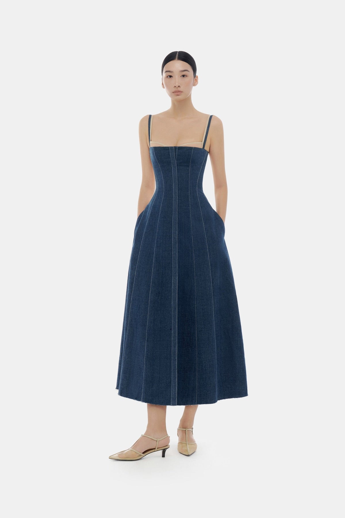 Denim Blue Corset Midi Dress by Montsand
