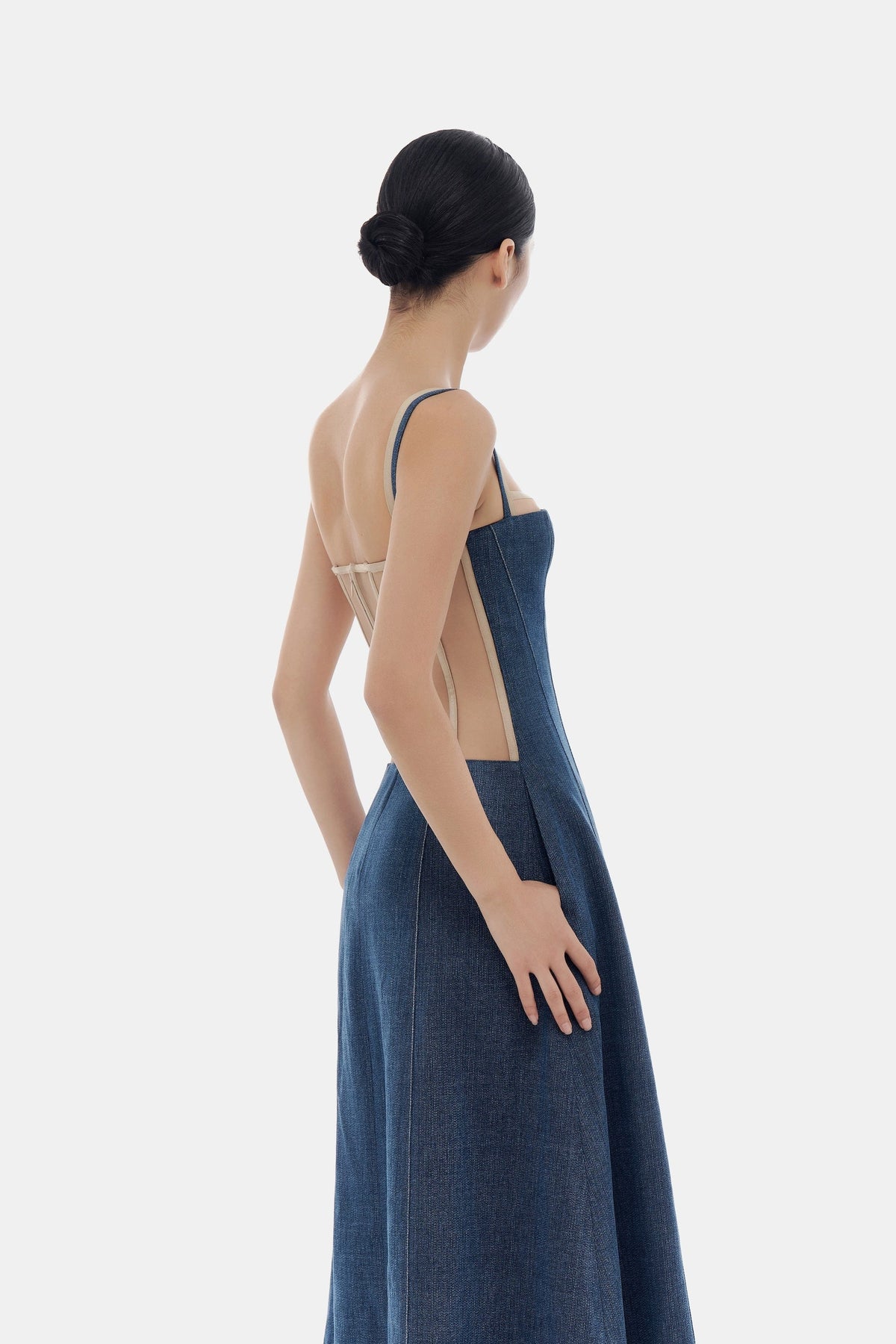 Denim Blue Corset Midi Dress by Montsand