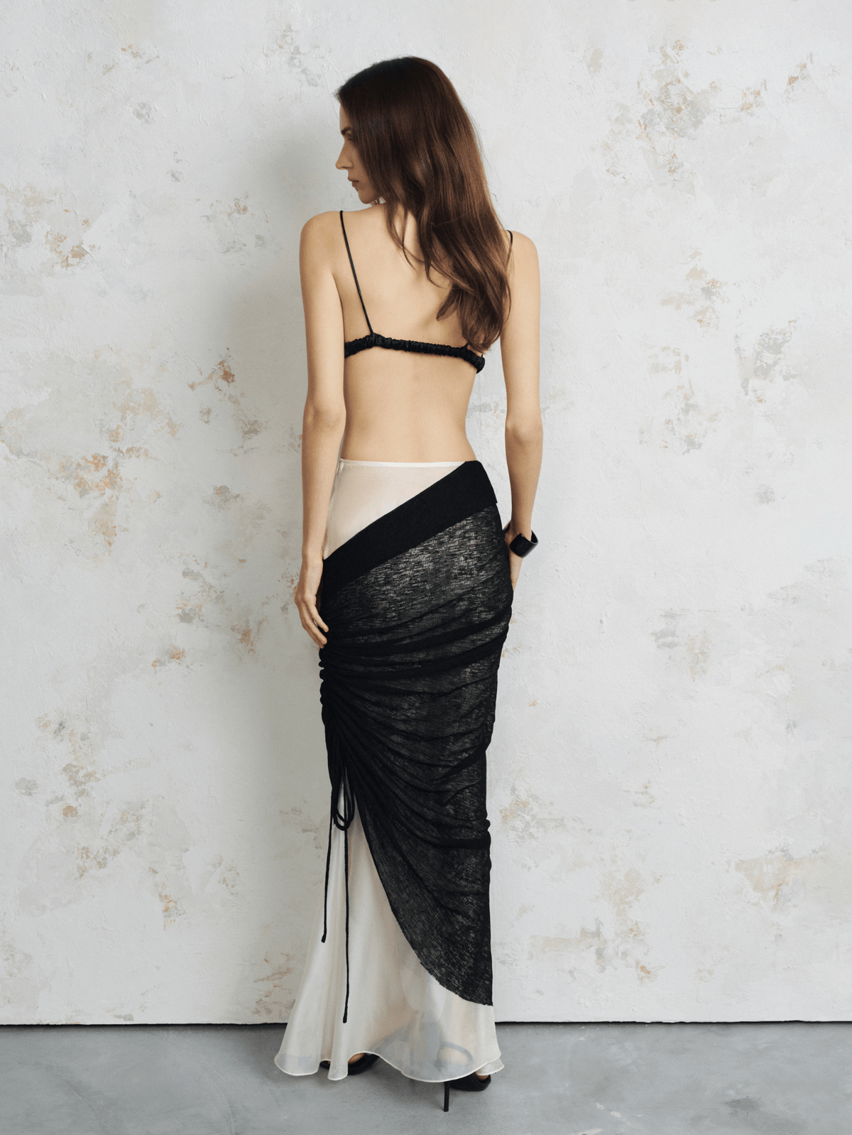 Asymmetric Ruched Maxi Skirt by COCOSIN