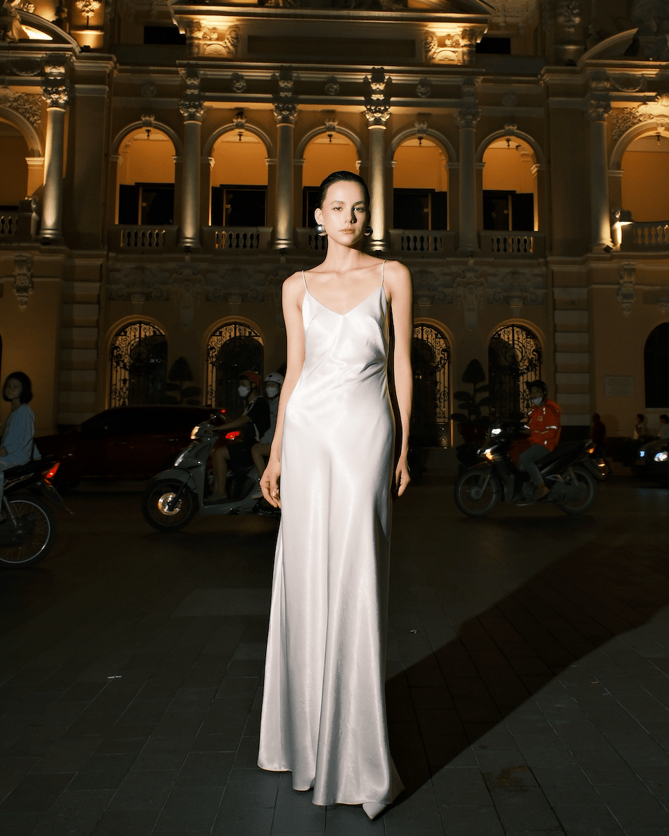 Aurelia Satin Drape Gown by COCOSIN