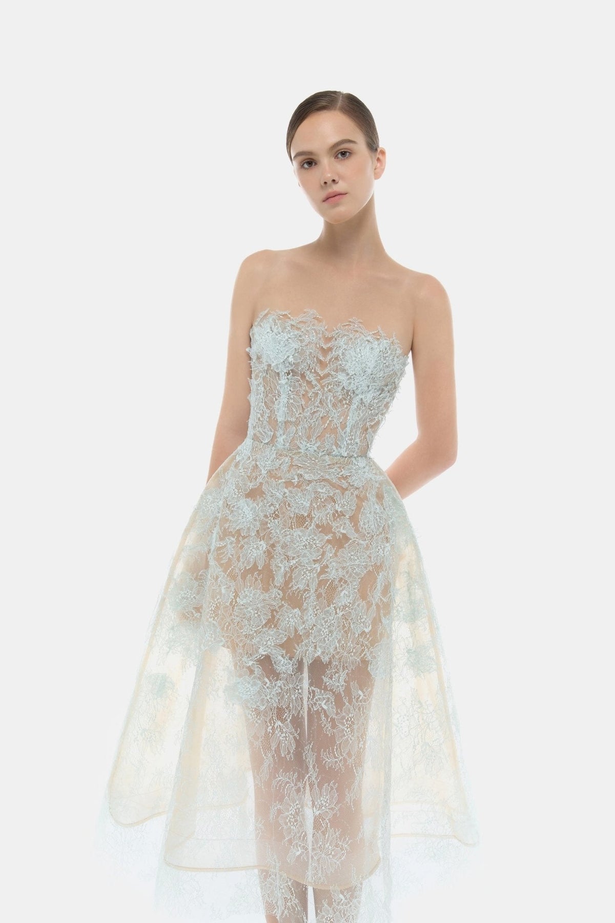 Baby Blue Beaded Lace Dress by Montsand