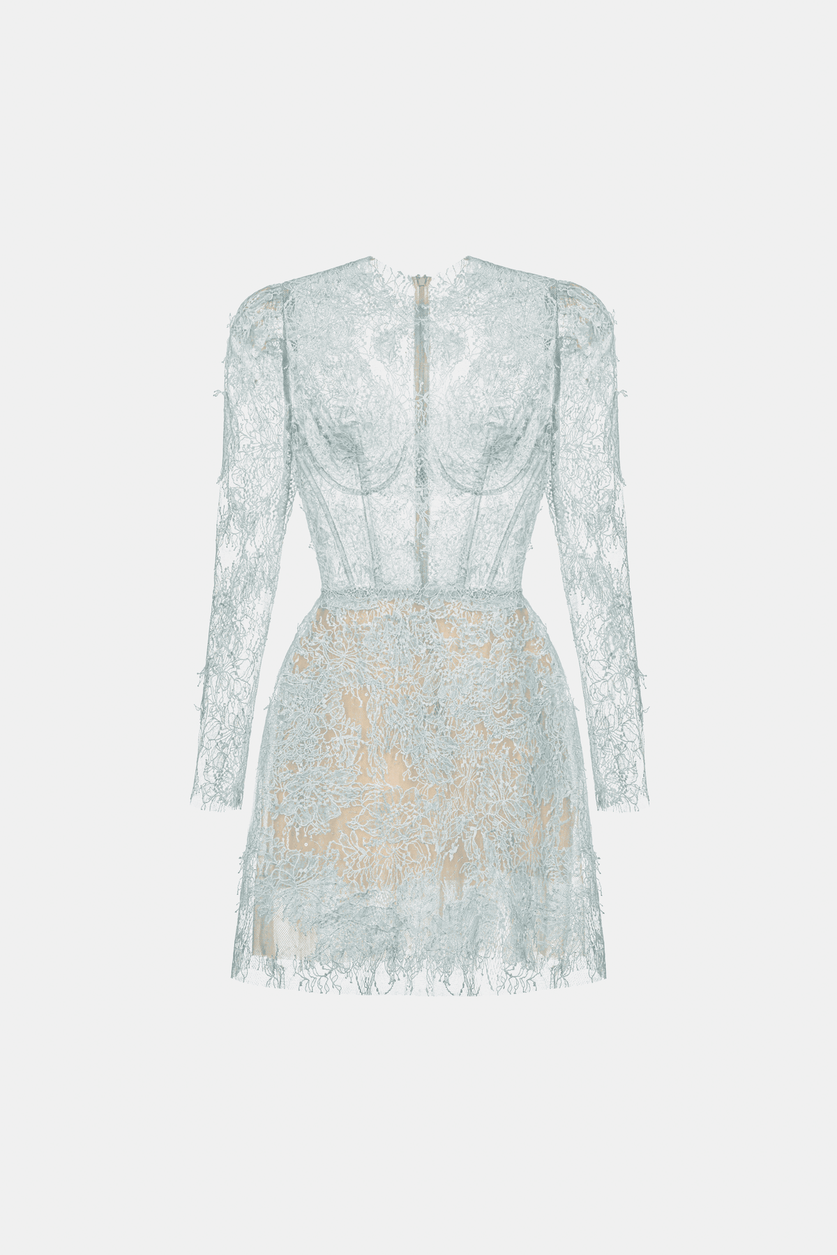 Baby Blue Beaded Lace Mini Dress by Montsand