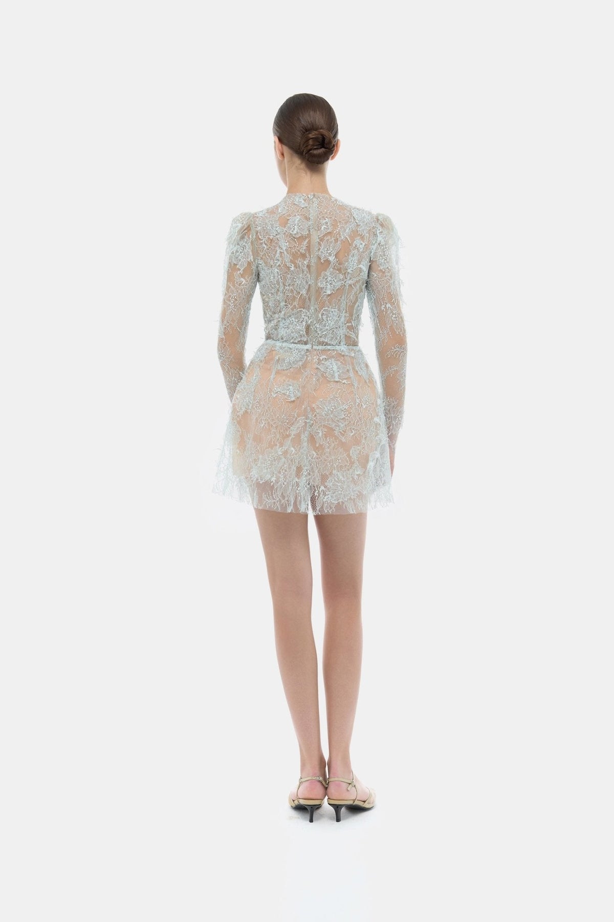 Baby Blue Beaded Lace Mini Dress by Montsand