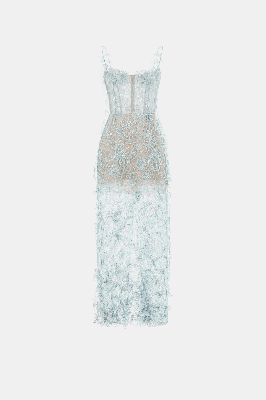 Baby Blue Beaded Lace Pencil Dress