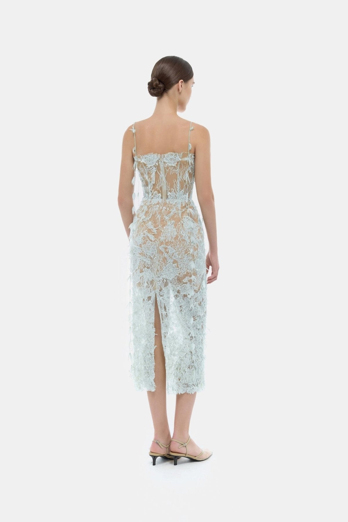 Baby Blue Beaded Lace Pencil Dress by Montsand