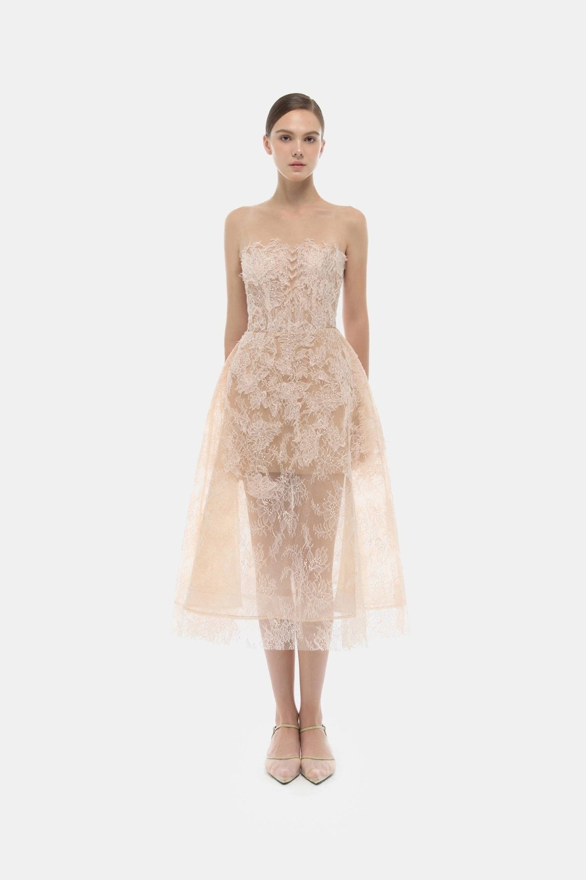 Baby Pink Beaded Lace Dress by Montsand
