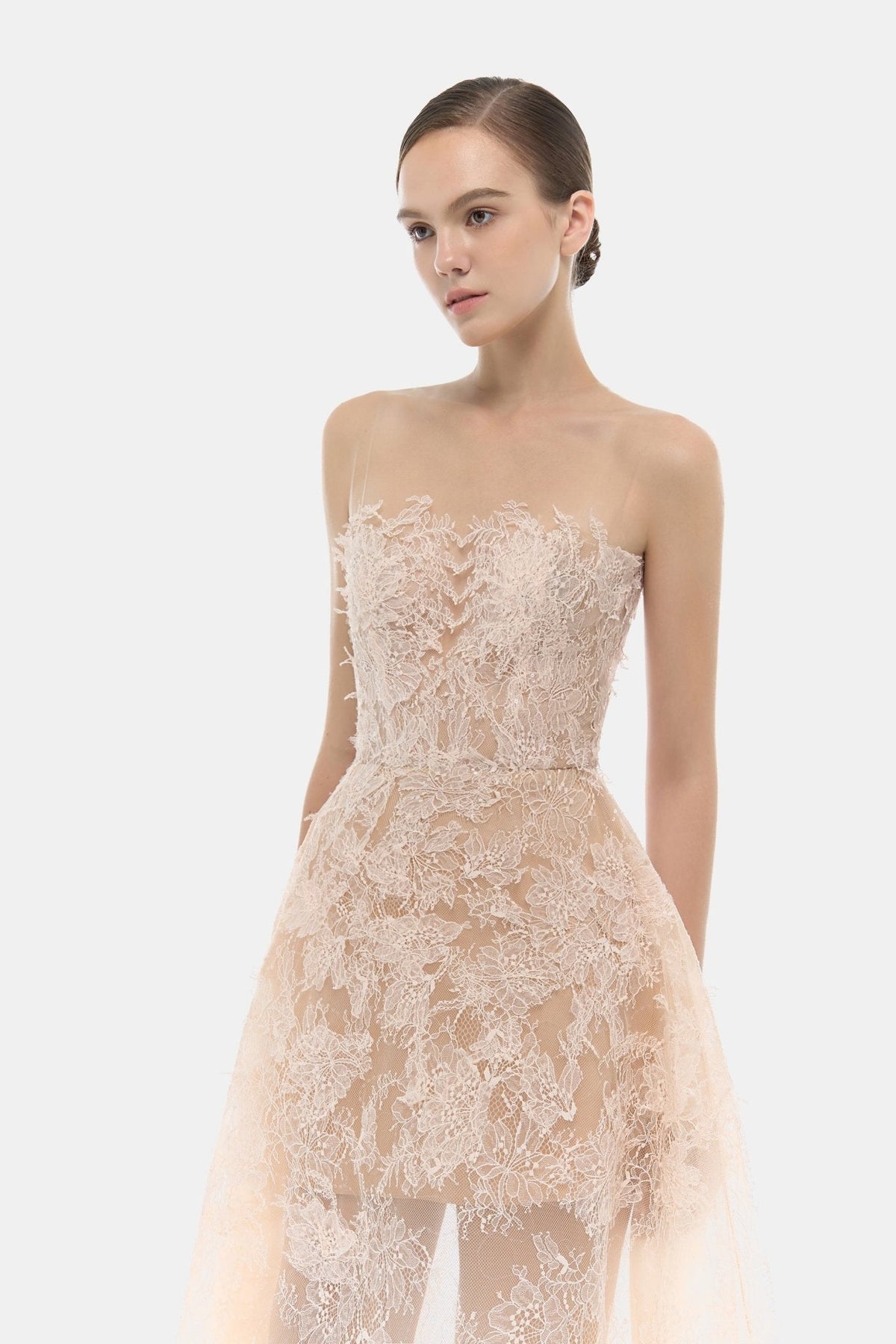Baby Pink Beaded Lace Dress by Montsand