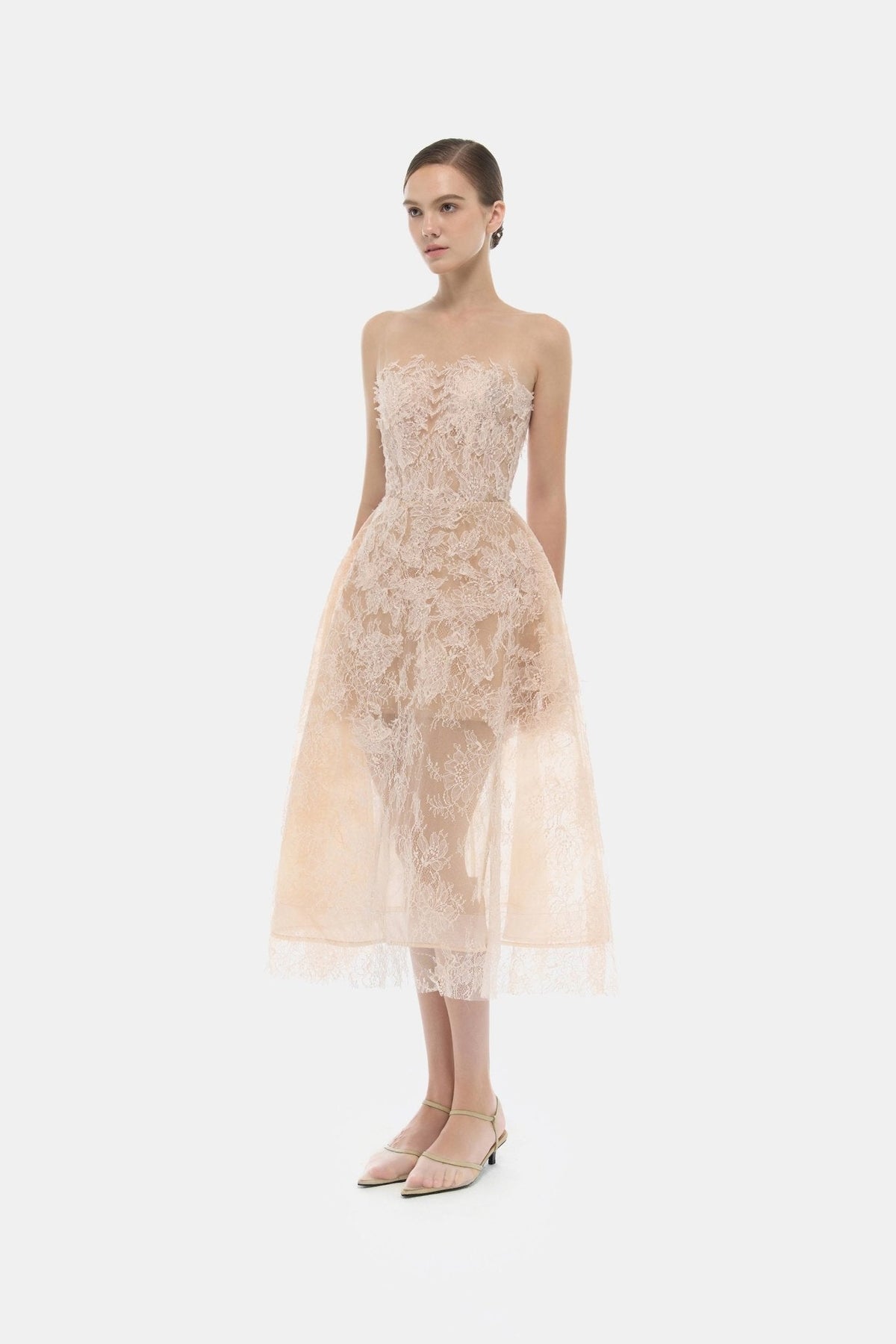 Baby Pink Beaded Lace Dress by Montsand