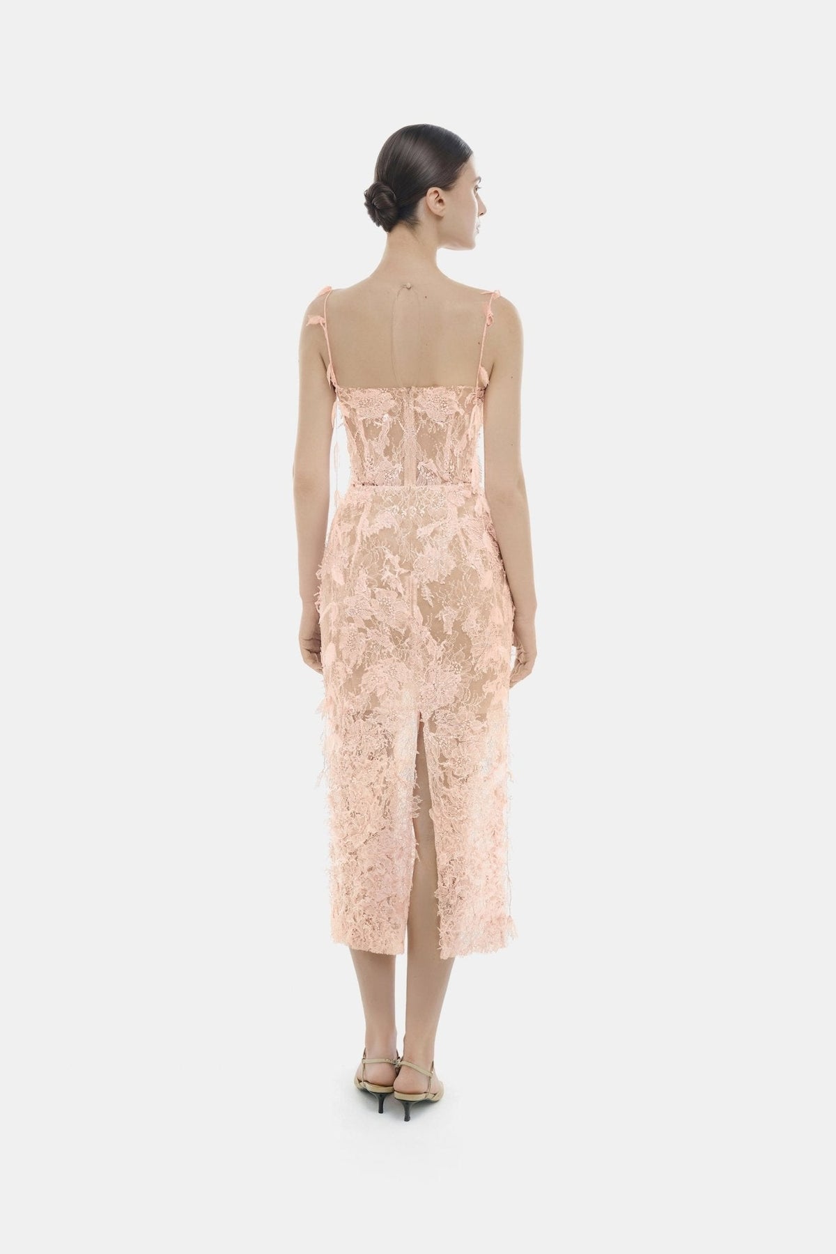 Baby Pink Beaded Lace Pencil Dress by Montsand