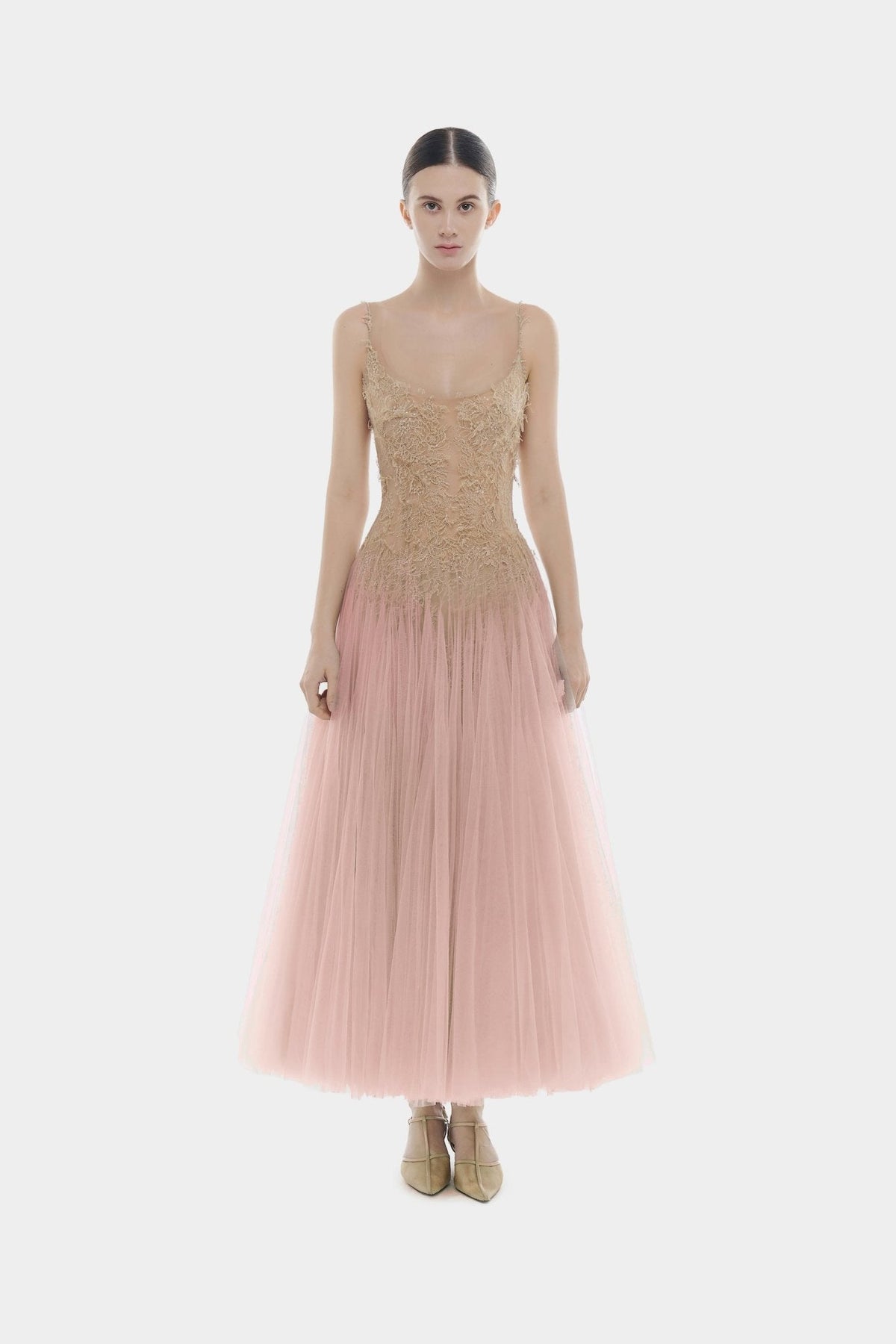 Baby Pink Ombre Lace Midi Dress by Montsand
