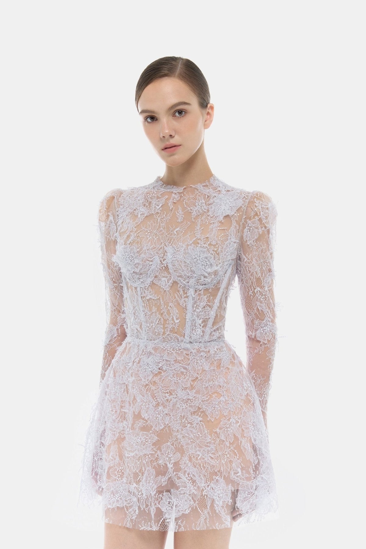 Baby Violet Beaded Lace Mini Dress by Montsand