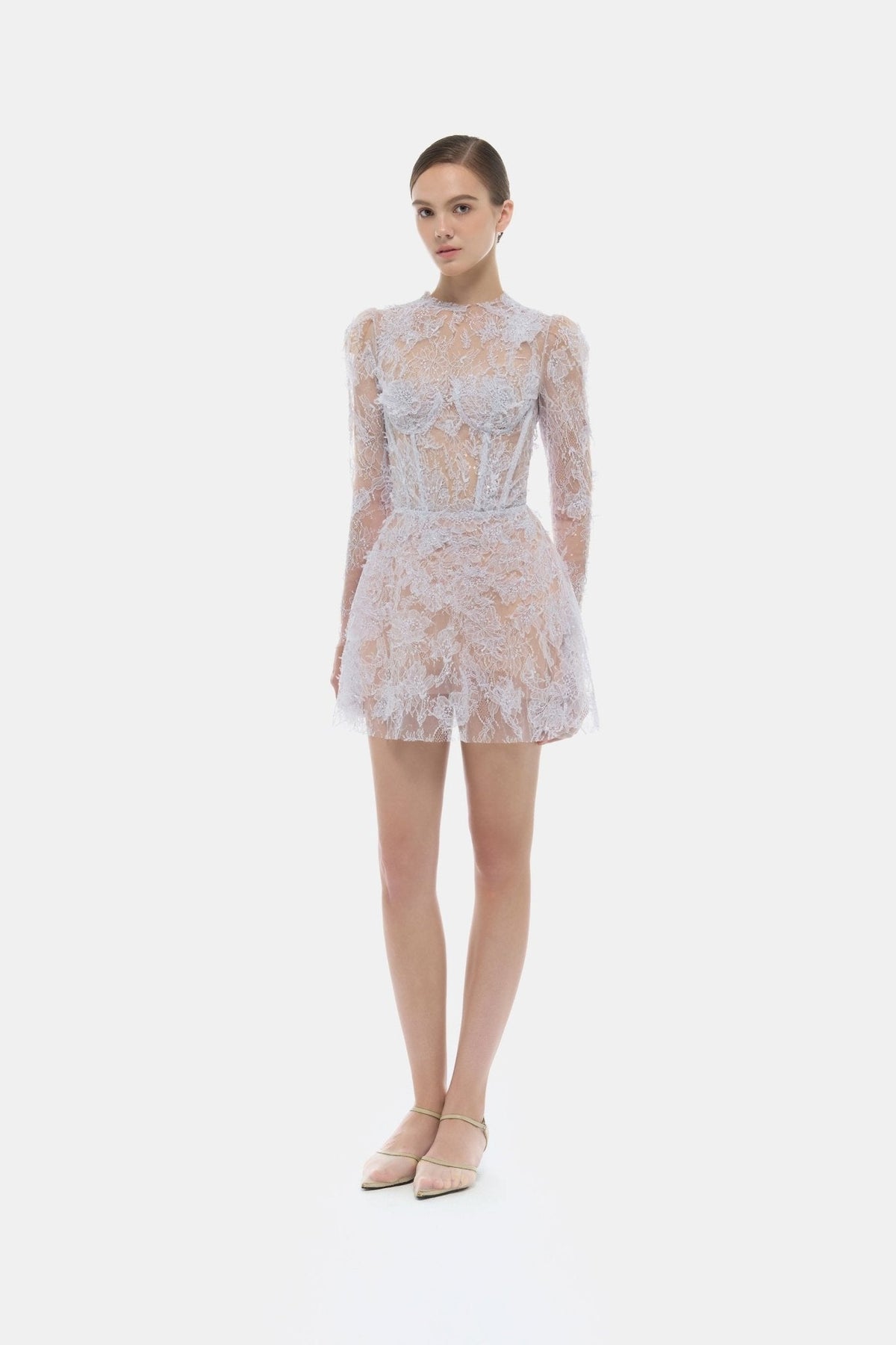Baby Violet Beaded Lace Mini Dress by Montsand