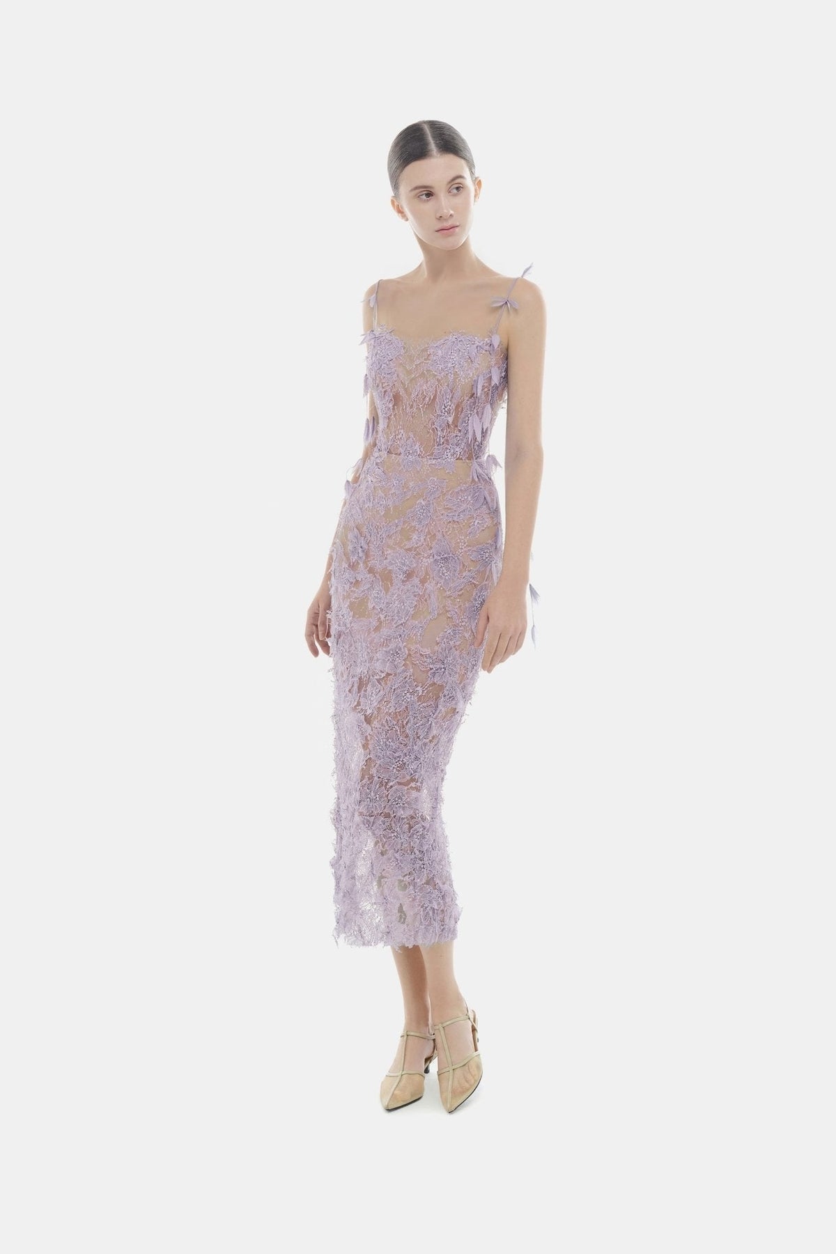Baby Violet Beaded Lace Pencil Dress by Montsand