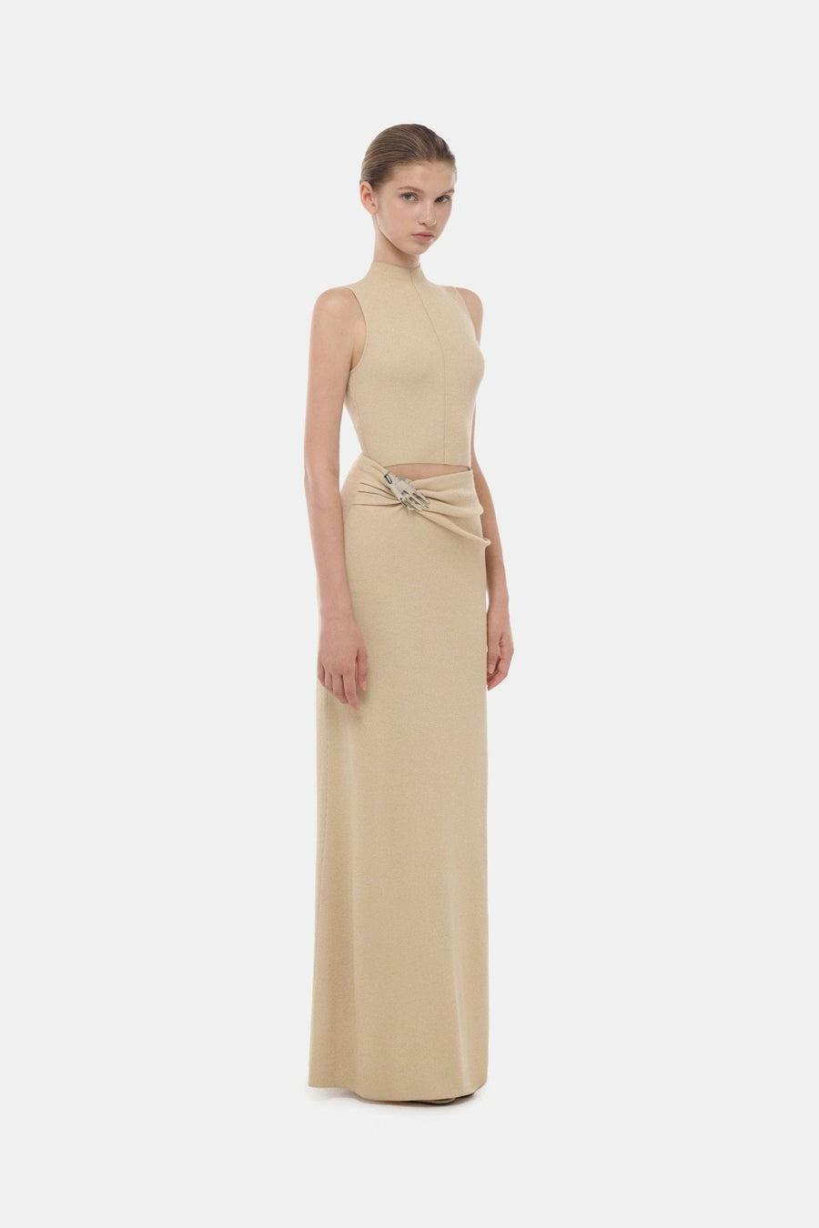 Beige Mockneck Sleeveless Top