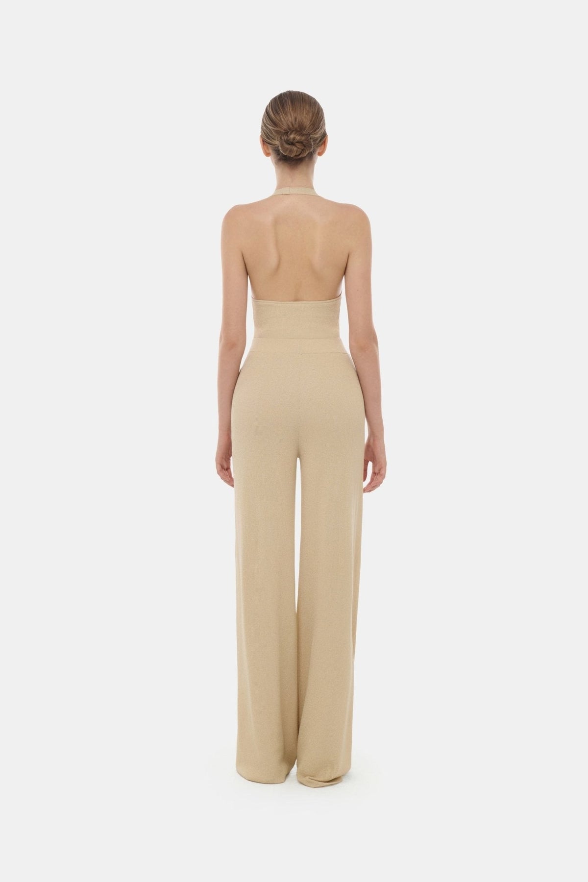 Beige Deep-V Halter Top by Montsand