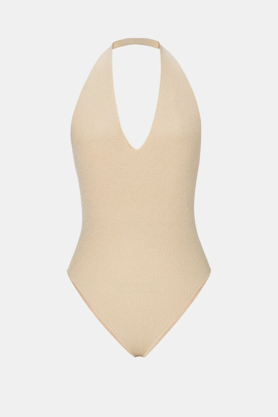 Beige Deep-V Halter Top