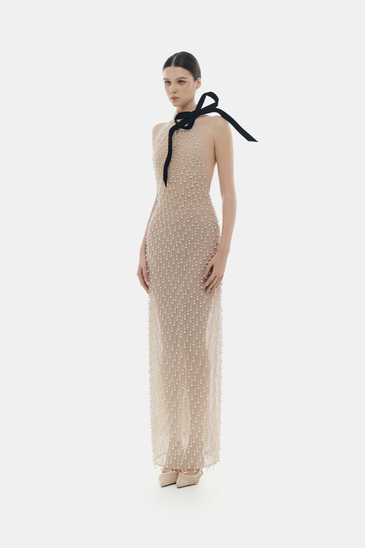 Beige Faux Pearl Dress by Montsand