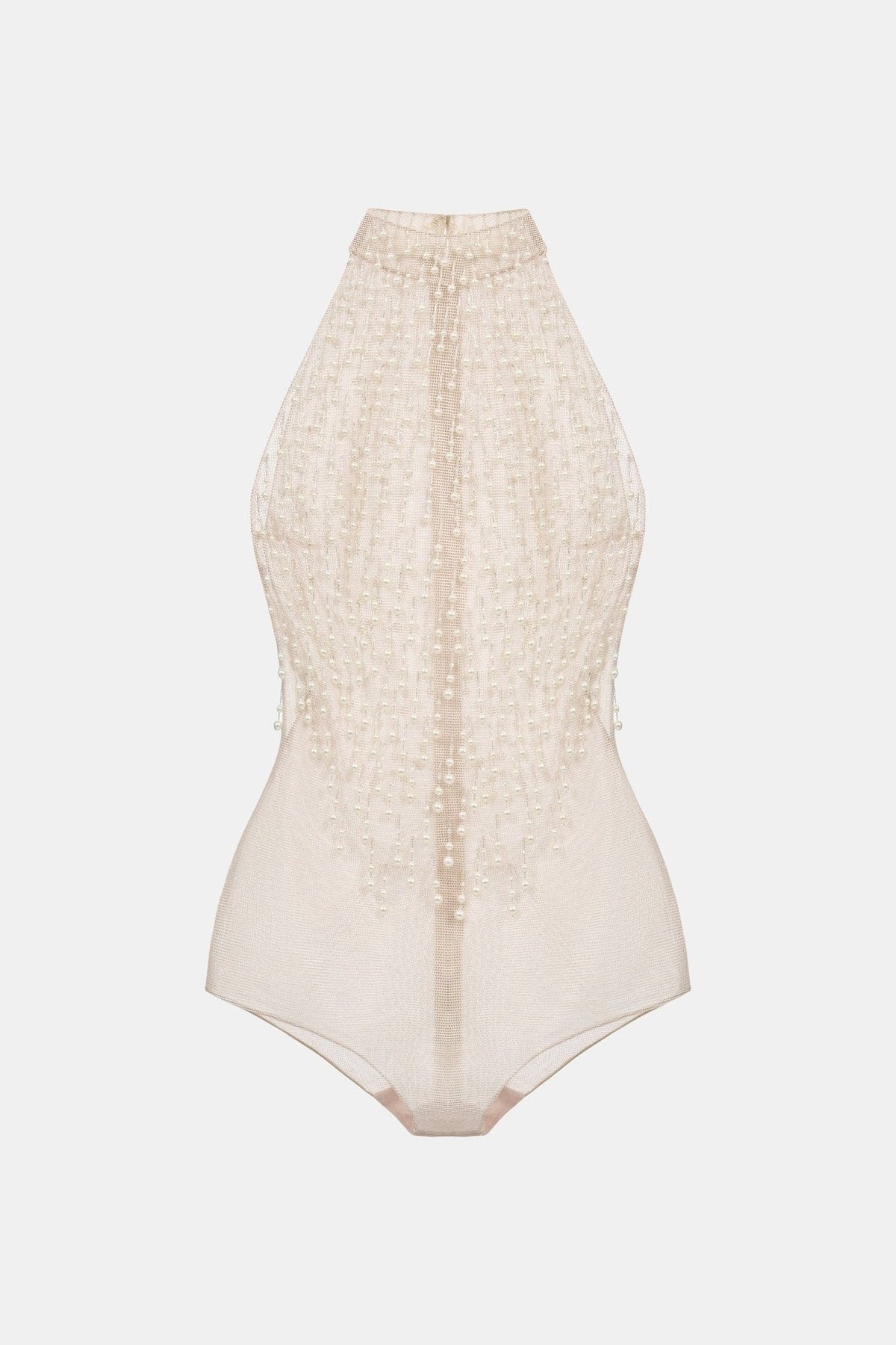 Beige Faux Pearl Sleeveless Top by Montsand