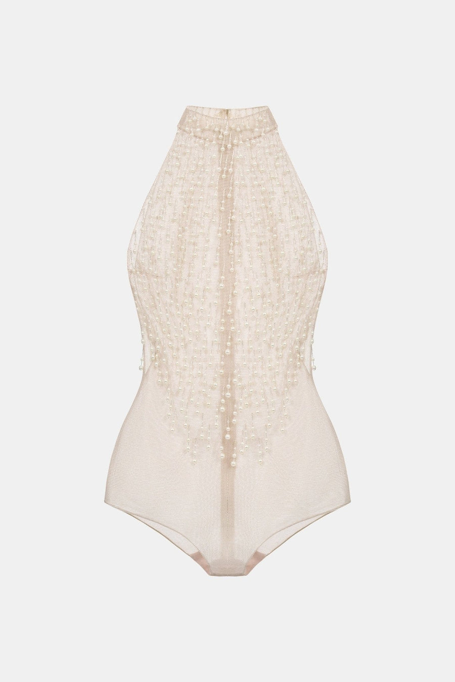 Beige Faux Pearl Sleeveless Top