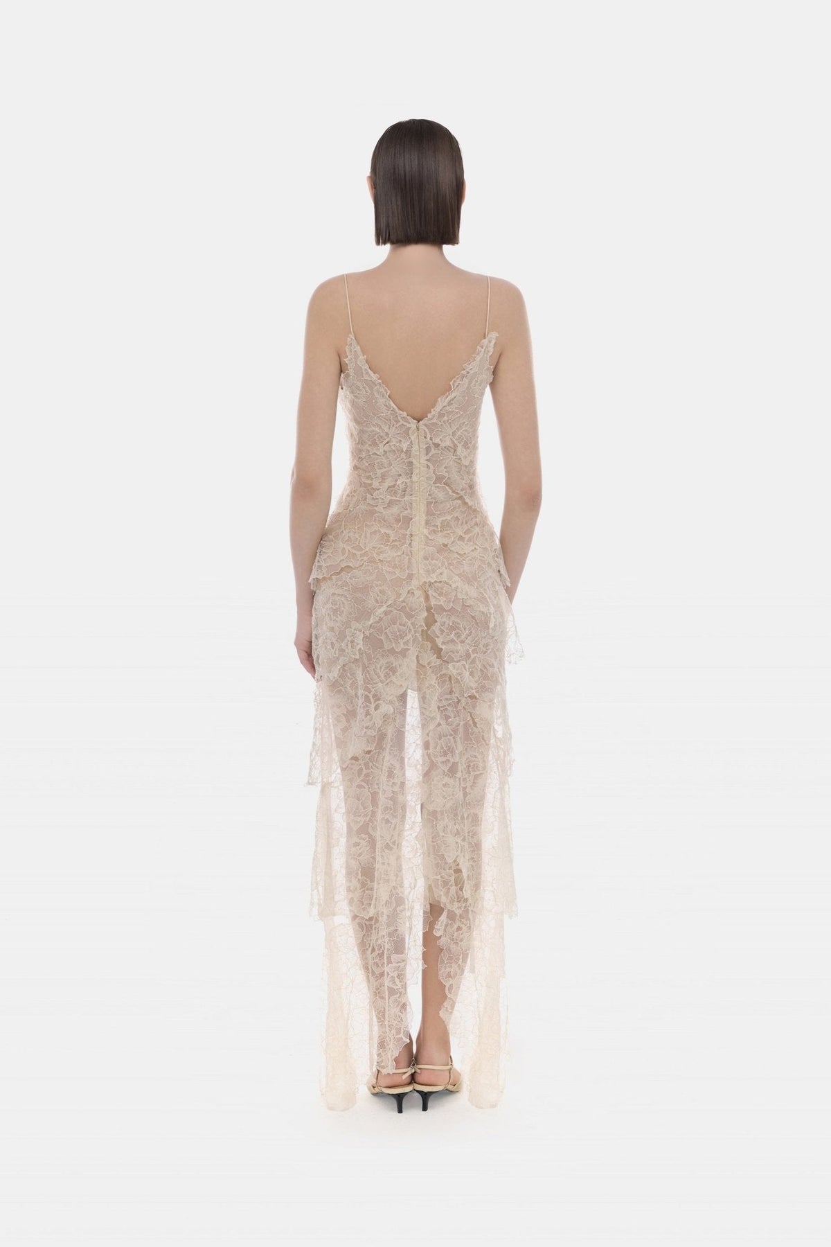 Beige Floral Bow Vneck Maxi Dress by Montsand