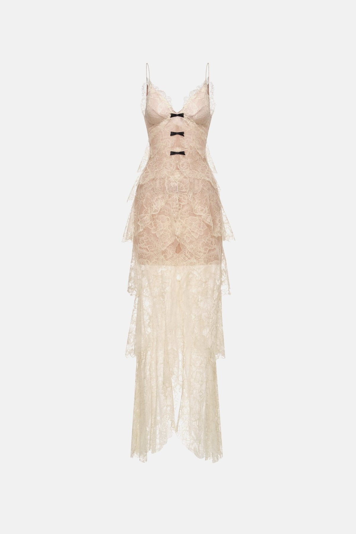 Beige Floral Bow Vneck Maxi Dress by Montsand