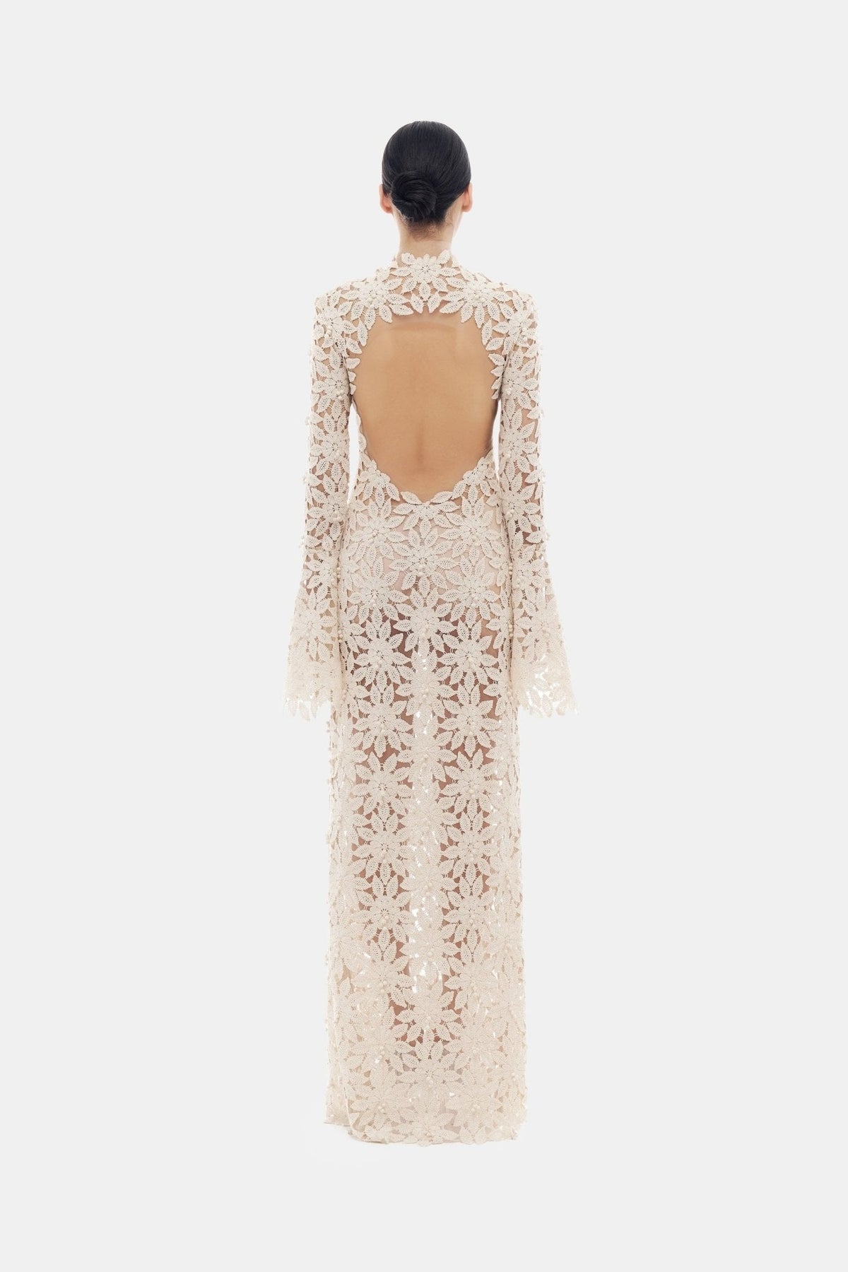 Beige Floral Lace Maxi Dress by Montsand