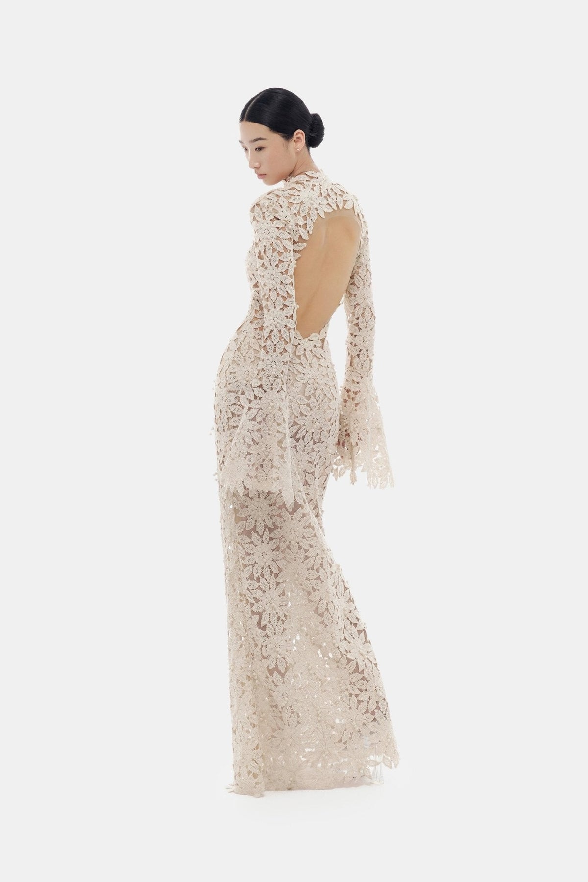 Beige Floral Lace Maxi Dress by Montsand