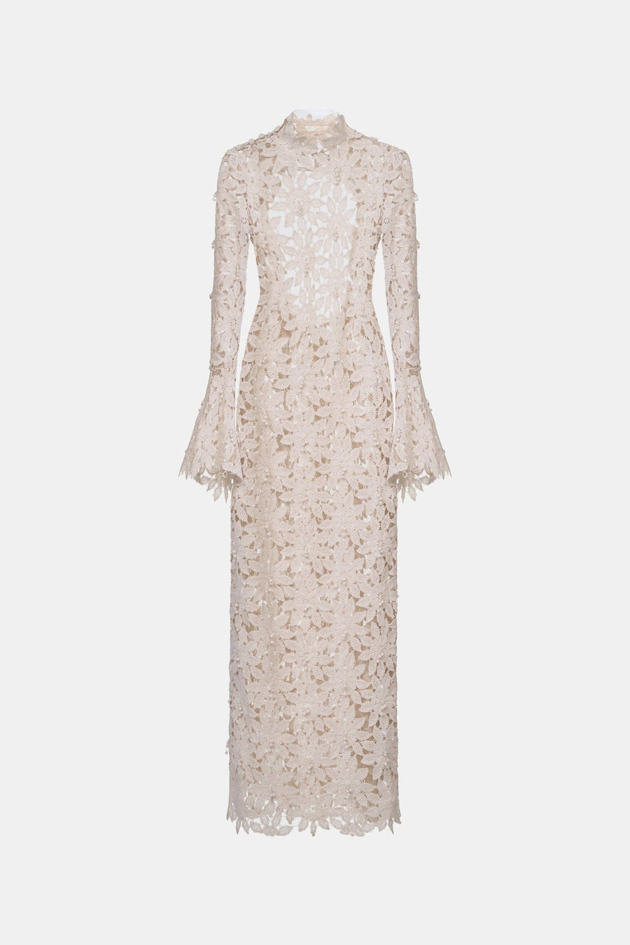Beige Floral Lace Maxi Dress