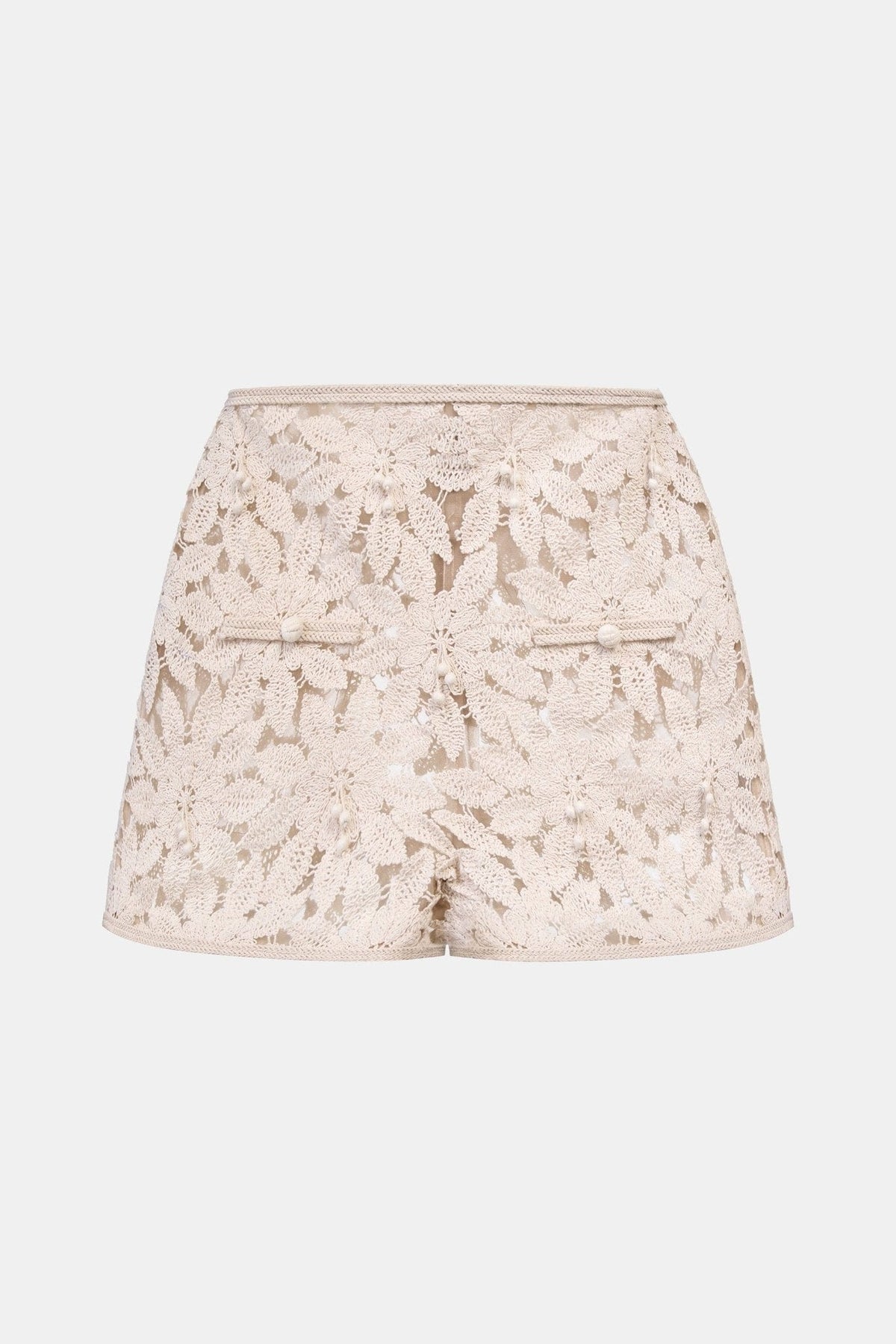 Beige Floral Lace Shorts by Montsand