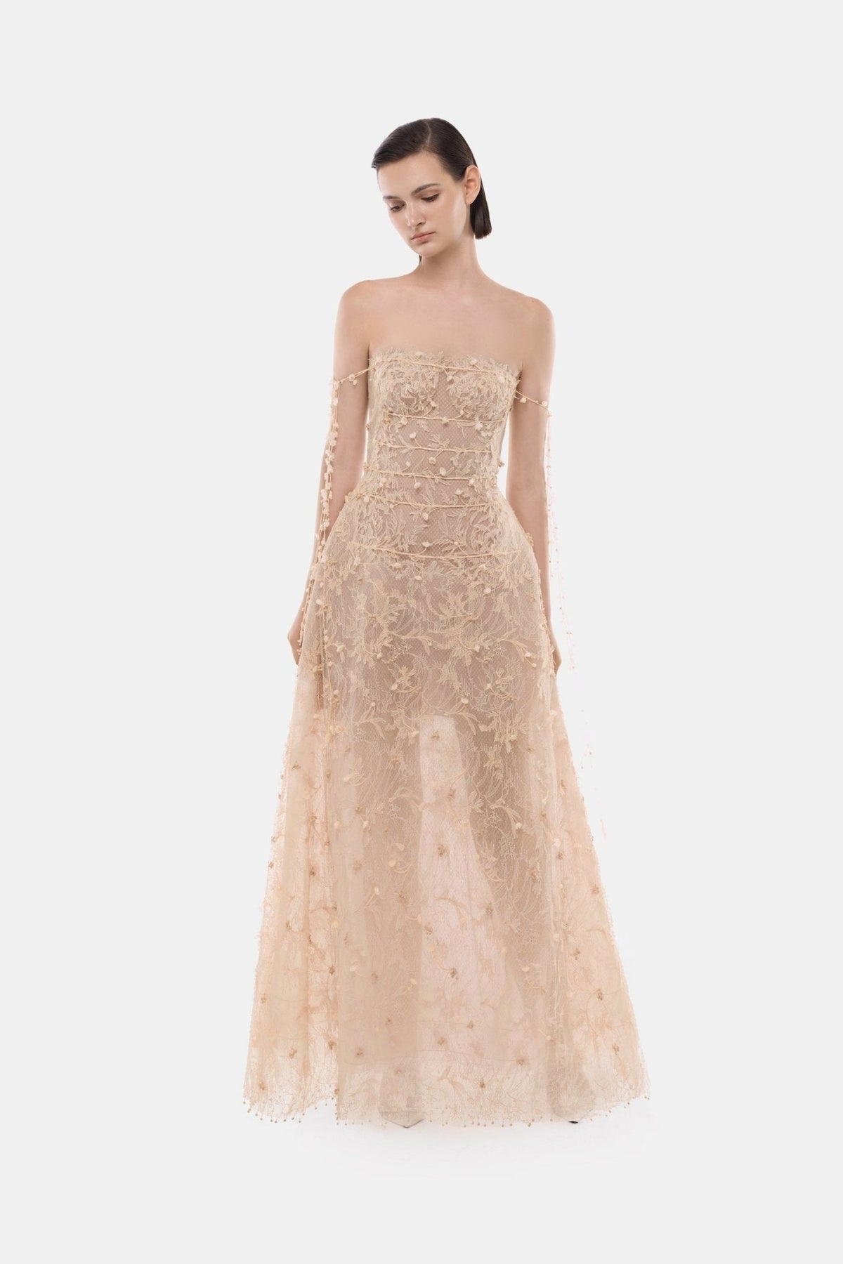Beige Floral String Maxi Dress by Montsand