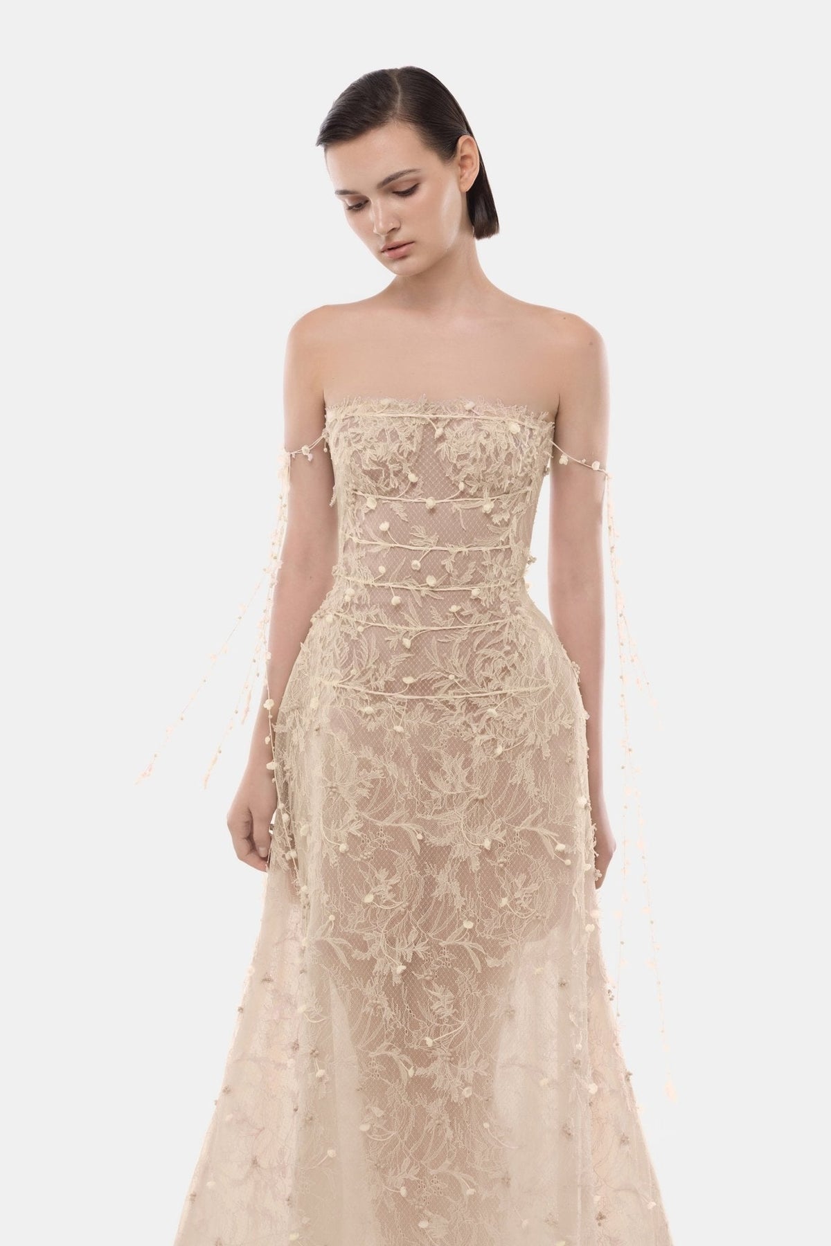 Beige Floral String Maxi Dress by Montsand
