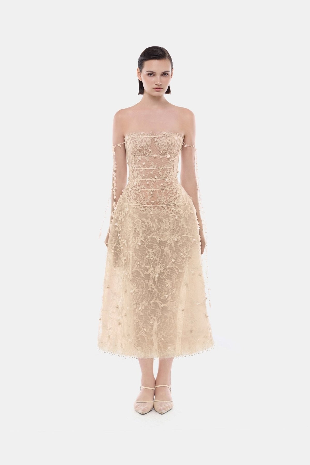 Beige Floral String Midi Dress by Montsand