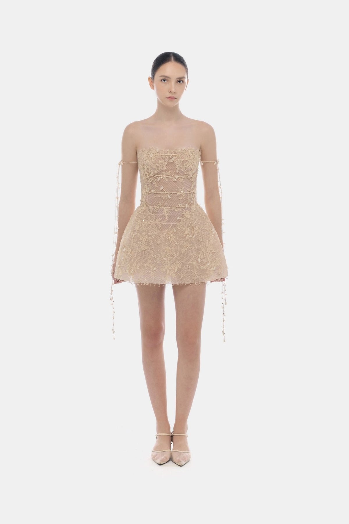 Beige Floral String Mini Dress by Montsand
