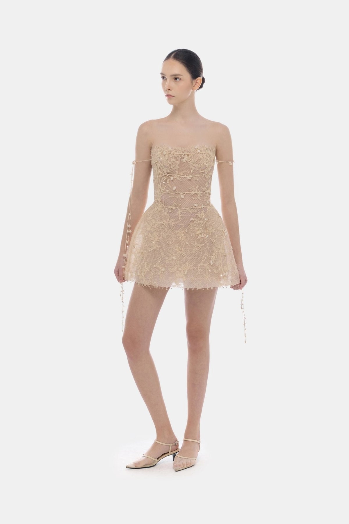 Beige Floral String Mini Dress by Montsand