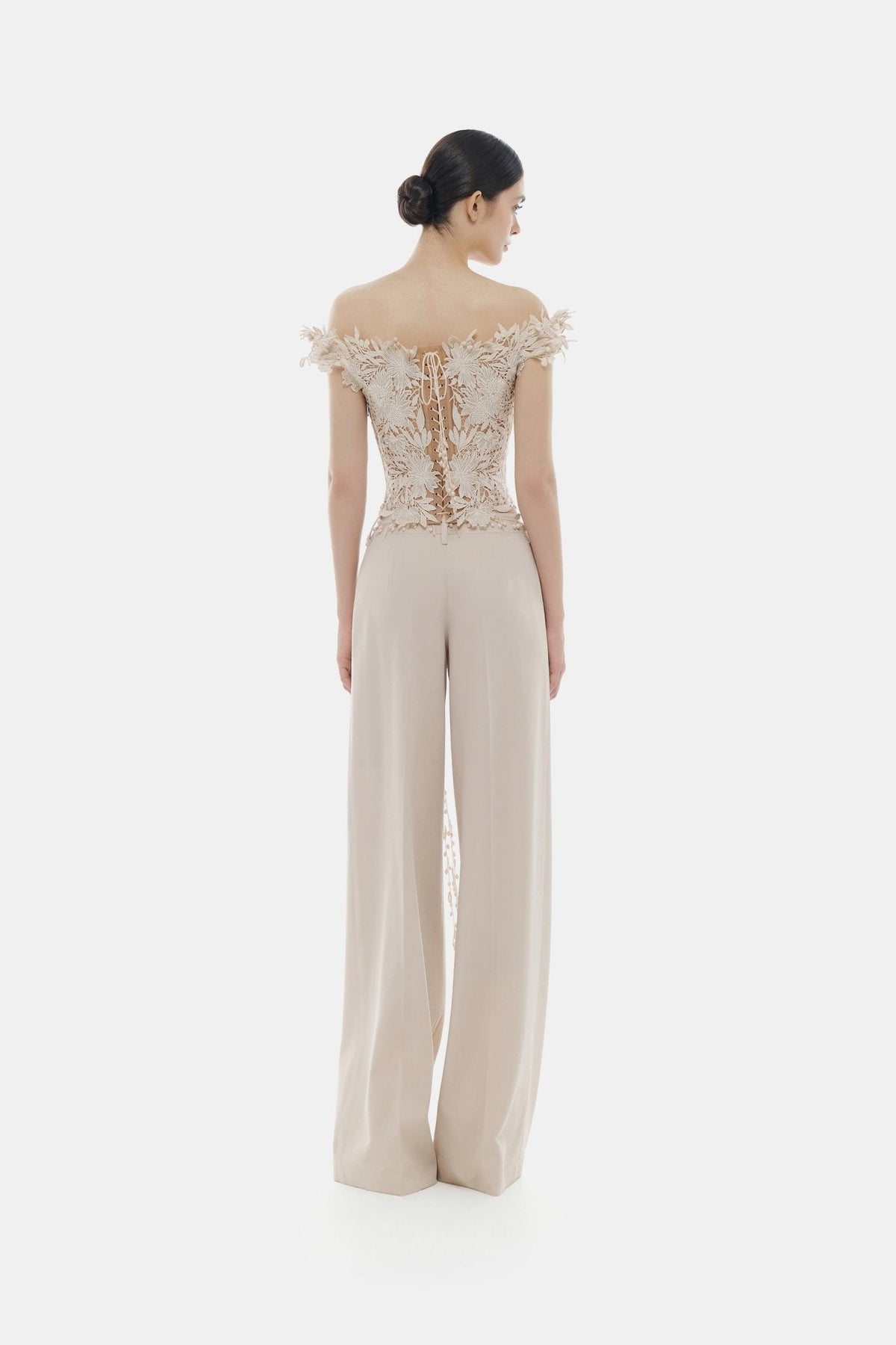 Beige Flower Beaded Corset Top by Montsand