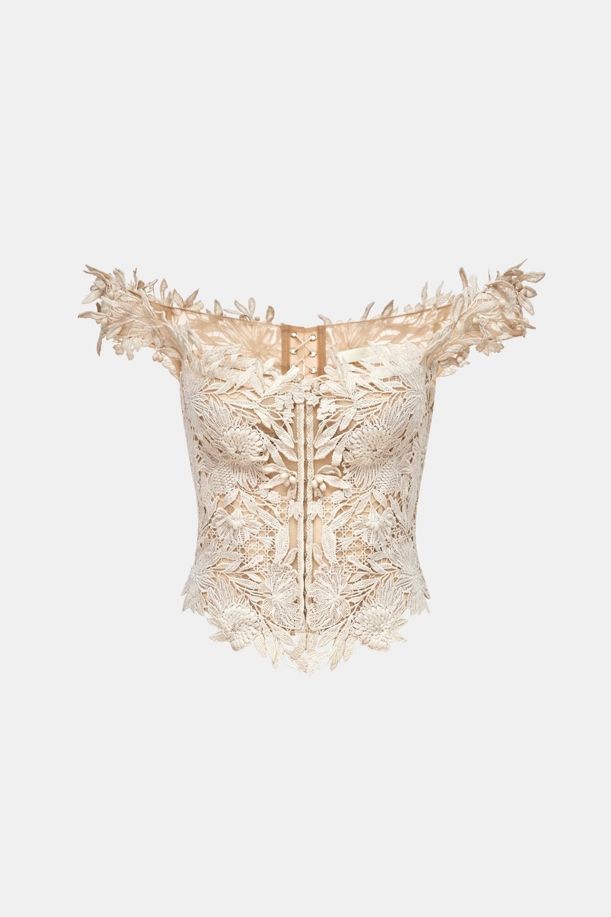 Beige Flower Beaded Corset Top by Montsand